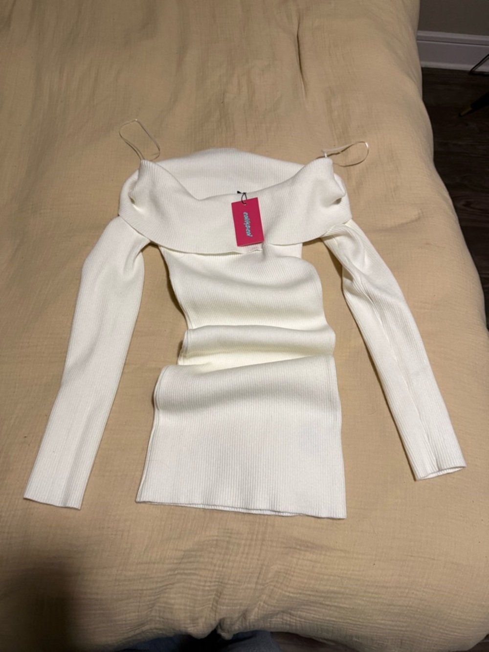 Edikted Emma Fold Over Off-the-Shoulder Ribbed Knitted Dress
